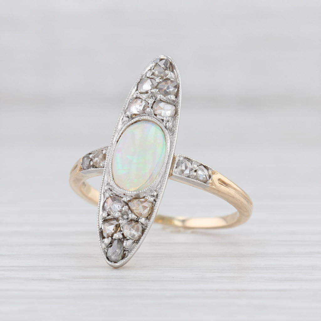 Light Gray Vintage Opal Diamond Marquise Ring 14k Gold Platinum Size 5.75