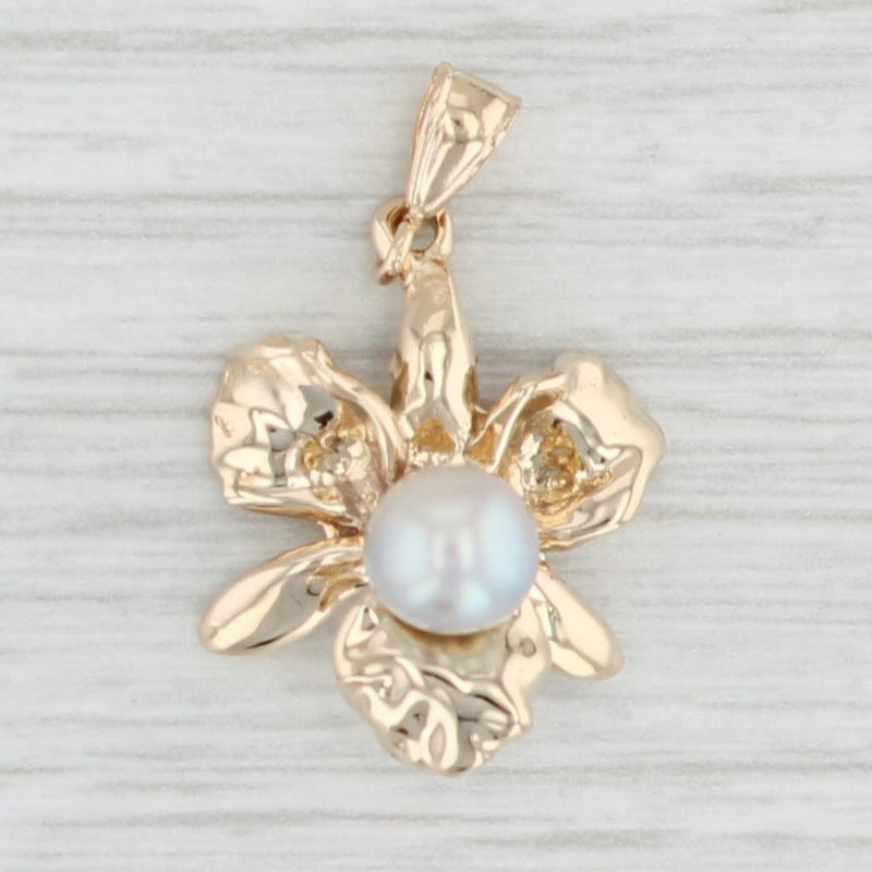 Cultured Pearl Flower Pendant 14k Yellow Gold Floral Statement Jewelry