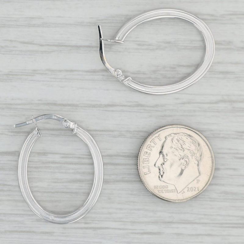 Gray Patterned Oval Hoop Earrings 14k White Gold Snap Top Hoops