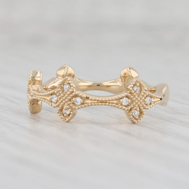New Floral Diamond Ring 14k Yellow Gold Wedding Band Stackable Size 6.5