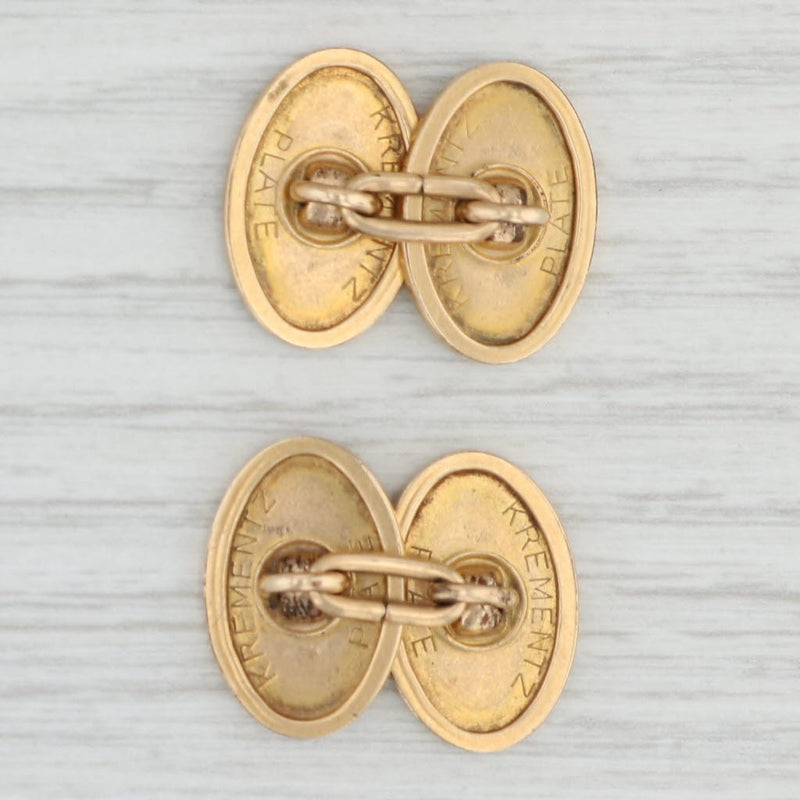 Vintage Krementz Cufflinks Gold Plated Oval Floral Suit Accessories
