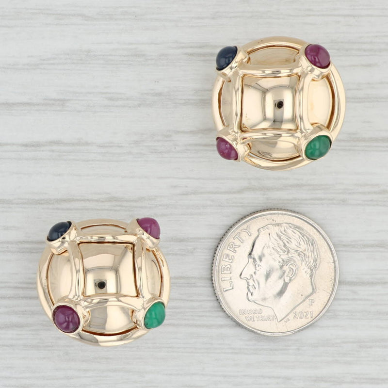 Gemstone Button Stud Earrings 14k Yellow Gold Ruby Emerald Sapphire