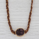 New Nina Nguyen Necklace Cordelia Woven Brown Leather Amethyst Druzy