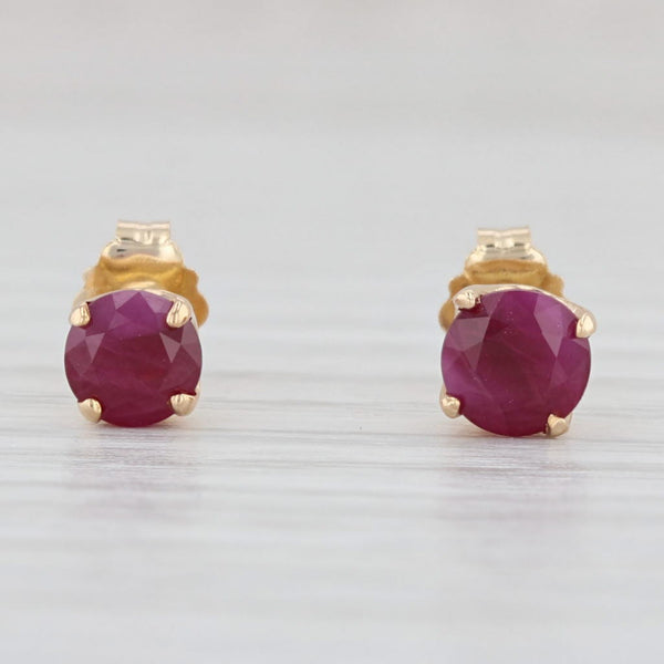 Light Gray 0.80ctw Ruby Stud Earrings 14k Yellow Gold July Birthstone Round Solitaire Studs