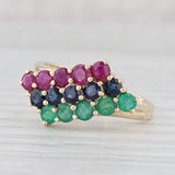 1.42ctw Emerald Sapphire Ruby Cluster Bypass Ring 14k Yellow Gold Size 8.25