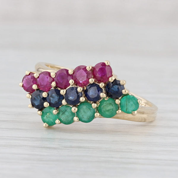 Light Gray 1.42ctw Emerald Sapphire Ruby Cluster Bypass Ring 14k Yellow Gold Size 8.25