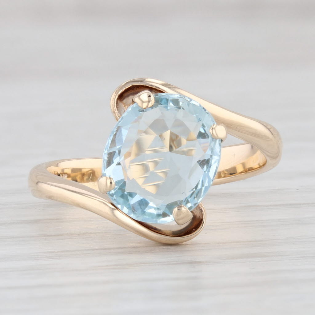 Light Gray 1.40ct Aquamarine Bypass Ring 10k Gold Size 7 Oval Solitaire March Birthstone