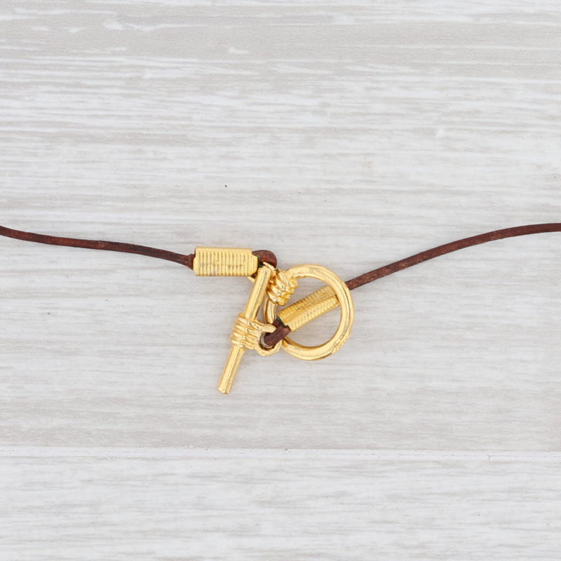New Nina Nguyen Leather Cord Necklace Quartz Statement Pendant Toggle Clasp
