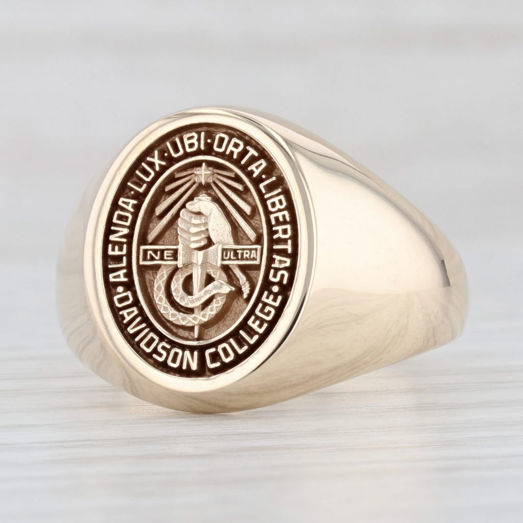 Light Gray Davidson College Signet Ring 10k Yellow Gold Size 10.5 Vintage School Class