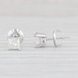 Diamond Solitaire 0.85ctw Princess Stud Earrings 14k White Gold Screw On Pierced