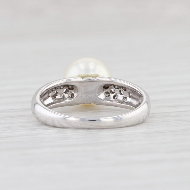 Light Gray Cultured Saltwater Pearl Diamond Ring 18k White Gold Size 5.5 Mastoloni