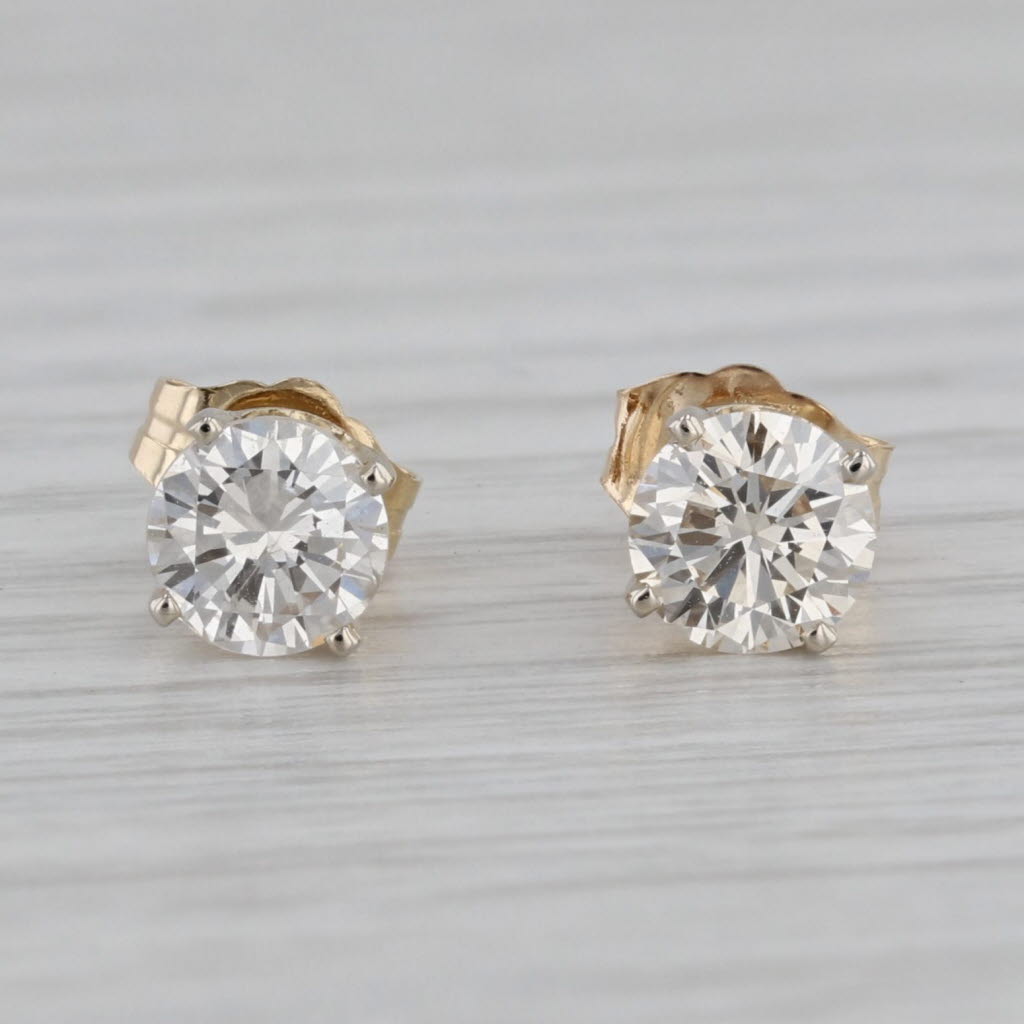 Gray 1.07ctw Diamond Stud Earrings 14k Yellow Gold Round Solitaire Studs