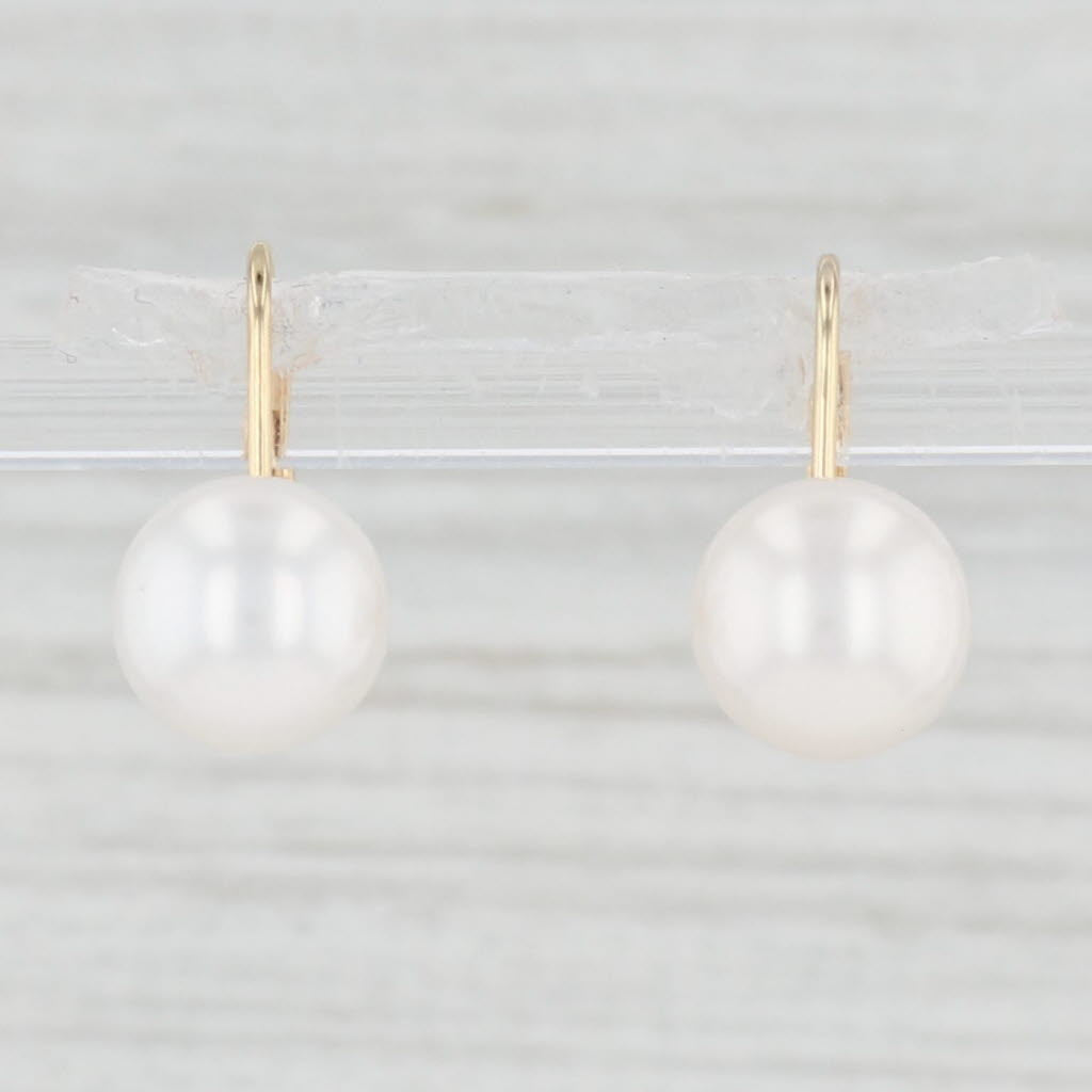 Light Gray Freshwater Cultured Pearl Drop Earrings 14k Yellow Gold Pierced Leverbacks