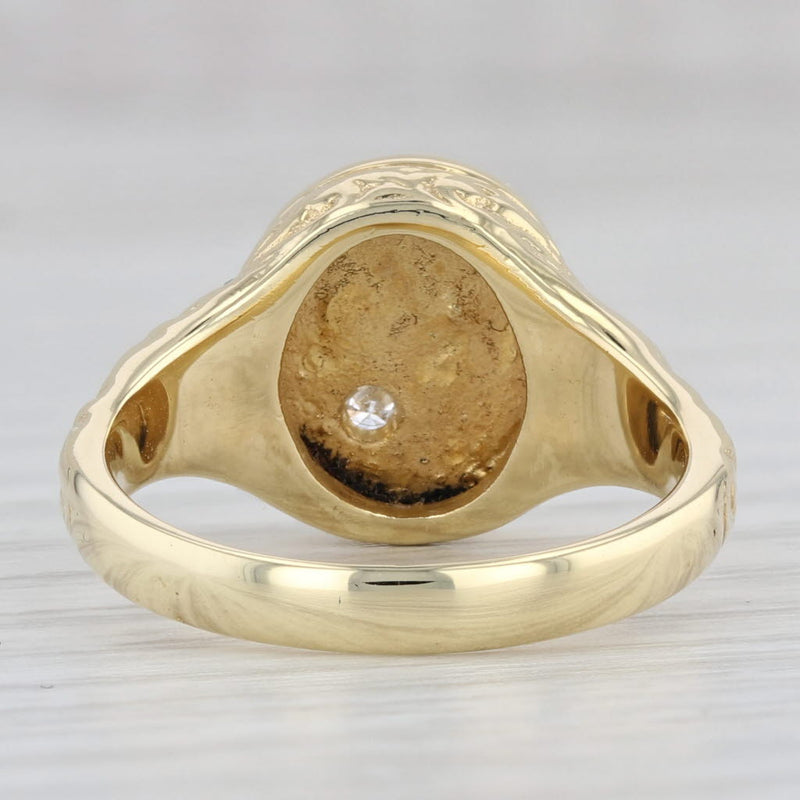 Gray Diamond Accented Engravable Signet Ring 18k Yellow Gold Size 6.75 Floral Vintage