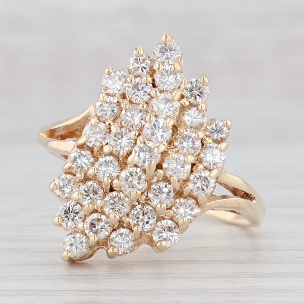 Light Gray 1.60ctw Diamond Cluster Ring 14k Yellow Gold Size 10.75 Cocktail