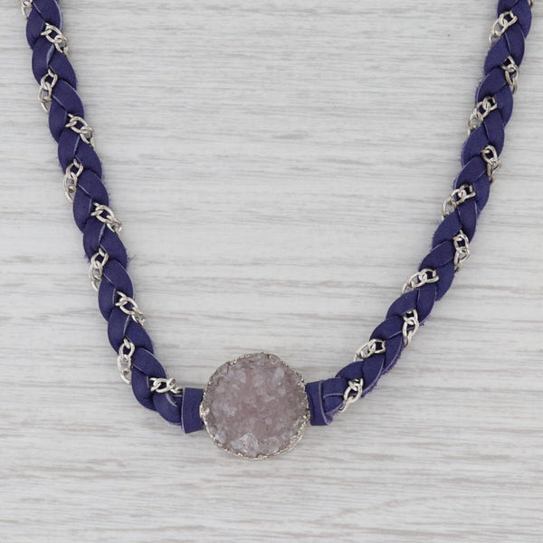 Gray New Nina Nguyen Cordelia Necklace White Druzy Pendant Woven Purple Leather