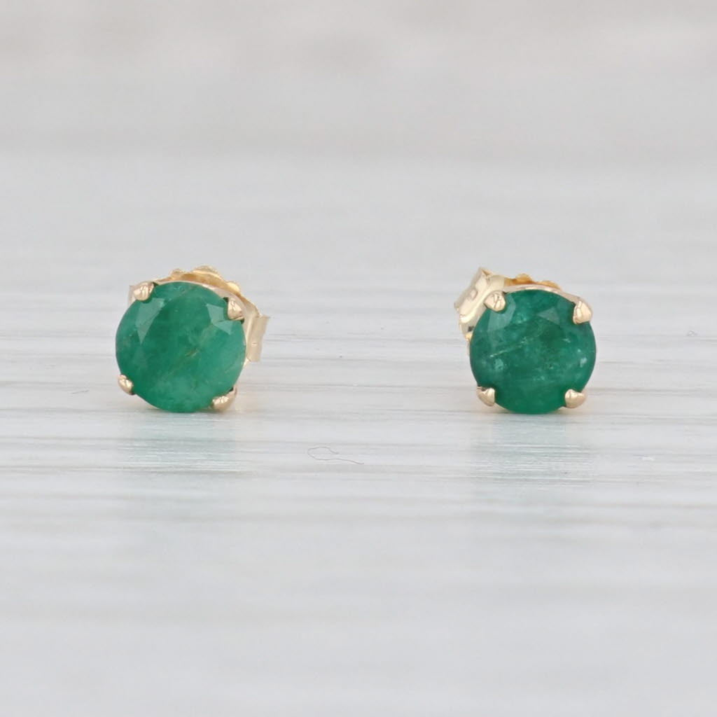 Light Gray 0.70ctw Round Green Emerald Stud Earrings 14k Yellow Gold May Birthstone