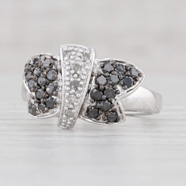 Light Gray 0.53ctw Black White Diamond Butterfly Ring 10k White Gold Sz 6.25 Insect Jewelry