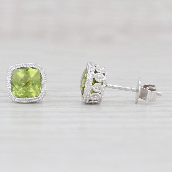 Light Gray New 2.18ctw Peridot Solitaire Stud Earrings 14k White Gold August Birthstone