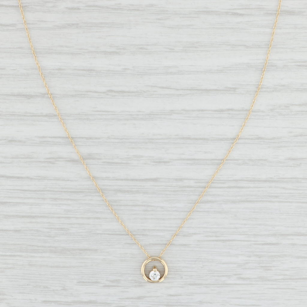 Light Gray New 0.10ct Diamond Circle Pendant Necklace 14k Yellow Gold 18" Rope Chain