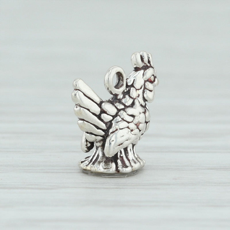 Light Gray 12 Days of Christmas French Hen Charm Sterling Silver 925 Holiday 3D