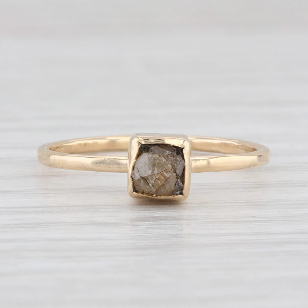 Light Gray Rough Cut Diamond Crystal Solitaire Ring 18k Yellow Gold Size 6.5