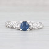 Light Gray 0.56ct Round Blue Sapphire Solitaire Ring 14k White Gold Size 8.5 Engagement