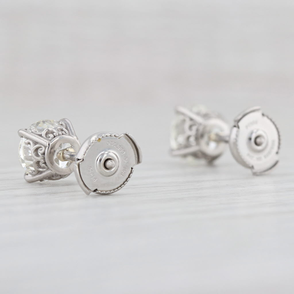 Light Gray New 3.02ctw Diamond Stud Earrings Platinum Round Brilliant Solitaire Studs GIA