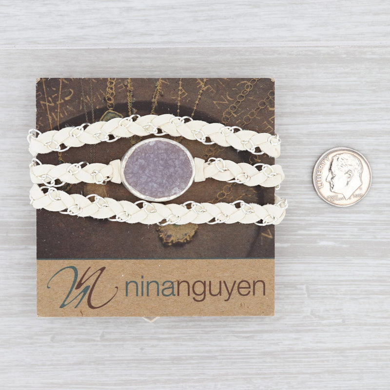 New Nina Nguyen Cordelia Necklace Woven White Leather Amethyst Druzy Tags