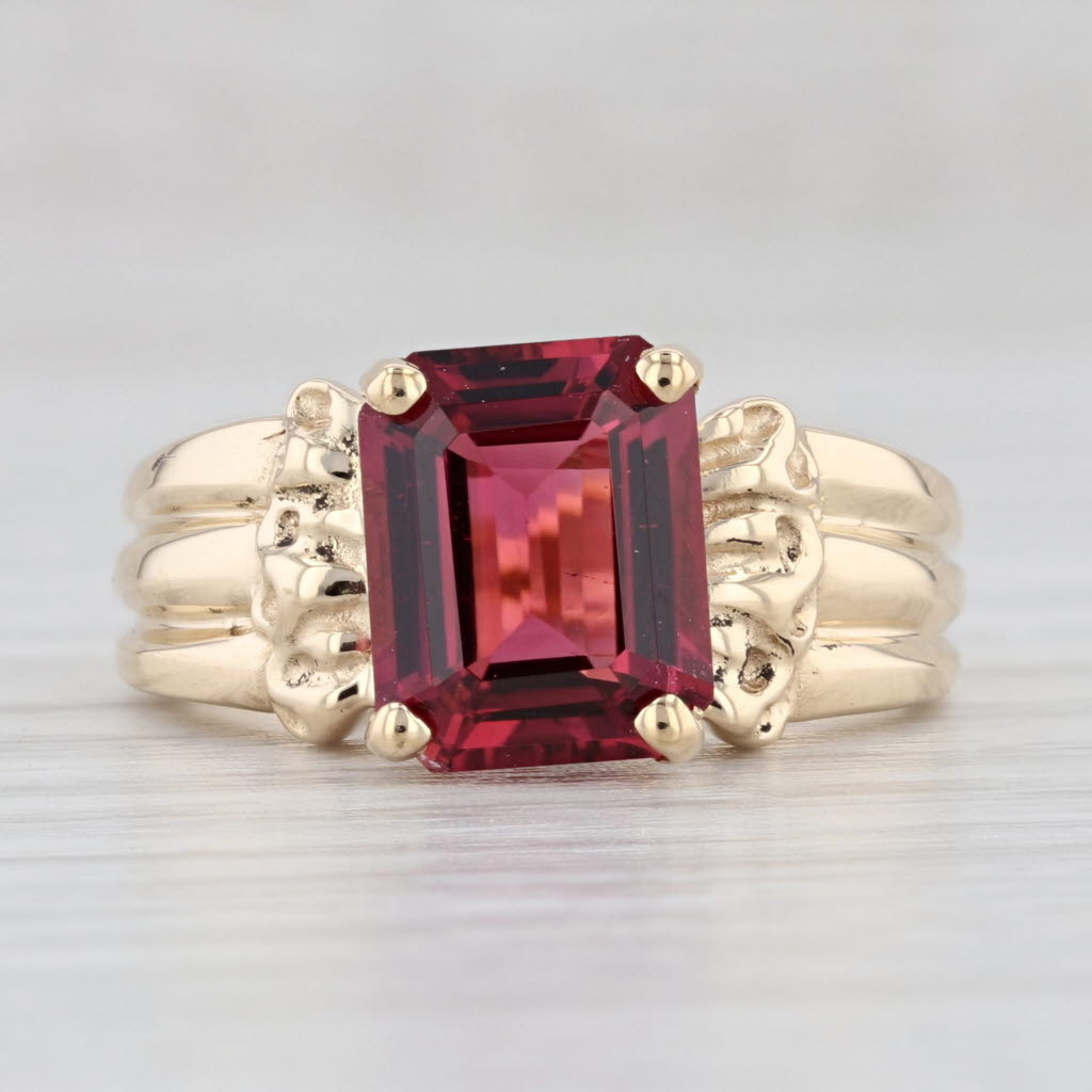 Light Gray 3.25ct Rubellite Tourmaline Solitaire Ring 14k Yellow Gold Size 6.75