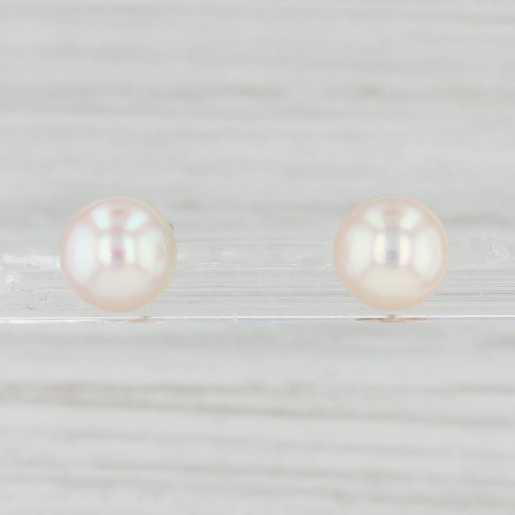 Light Gray Cultured Pearl Stud Earrings 14k Yellow Gold June Birthstone 8.5mm