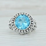 Blue Glass Cocktail Ring Sterling Silver Size 7.5 Simulated Blue Topaz Signet