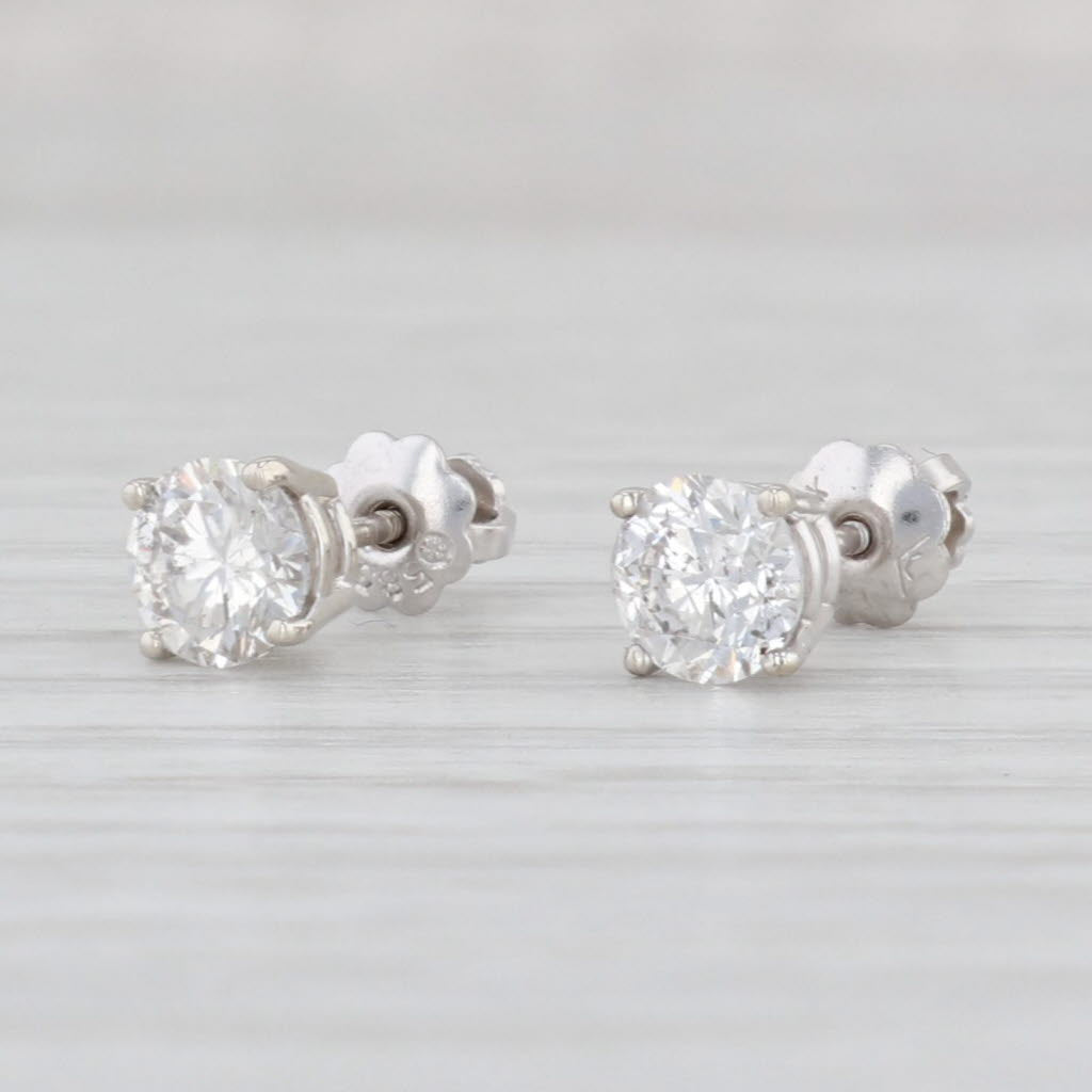 Light Gray 1ctw Round Diamond Solitaire Stud Earrings 14k White Gold Pierced Studs