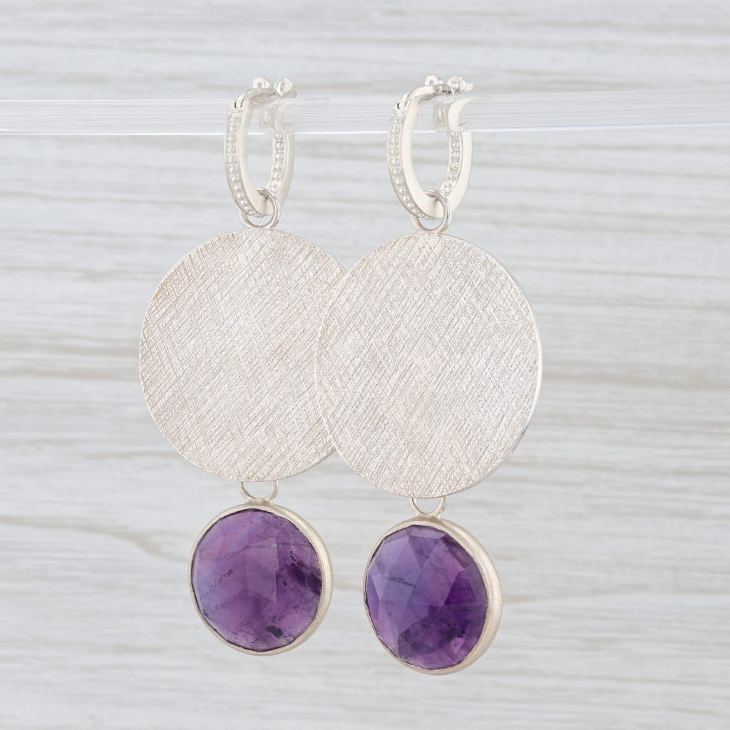 Light Gray New Nina Nguyen Hoop Charm Drops Earrings Sterling Silver Amethyst Statement