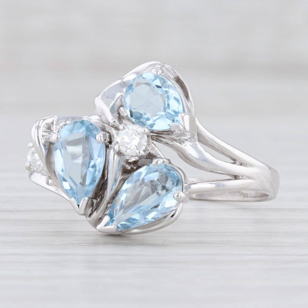 Light Gray 2.41ctw Aquamarine Diamond Cluster Ring 14k White Gold Size 9.75 Cocktail