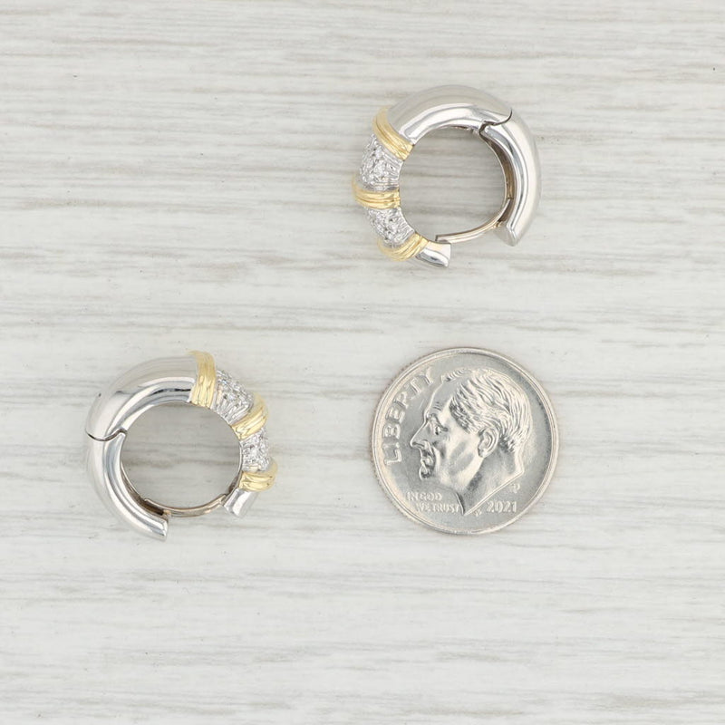 Light Gray Roberto Coin 0.54ctw Diamond Nabucco Hoop Huggie Earrings 18k Gold Snap Top