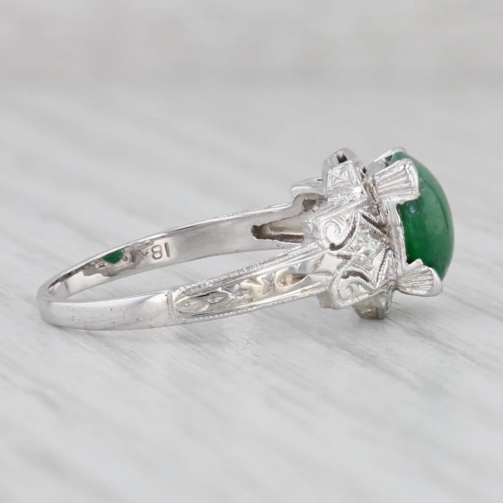 Gray Vintage Green Jadeite Jade Diamond Ring 18k White Gold Size 6.75