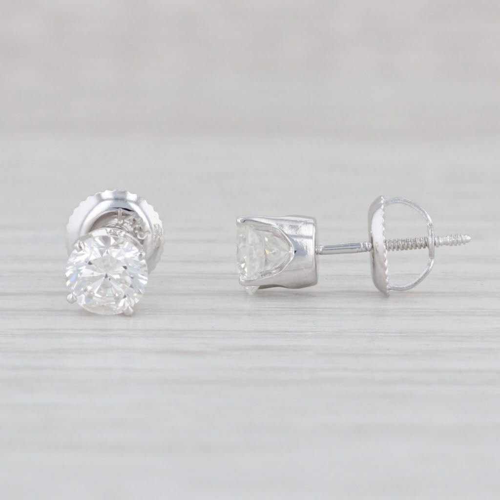 Light Gray 1.04ctw Round Diamond Stud Earrings 14k Gold Solitaire Studs