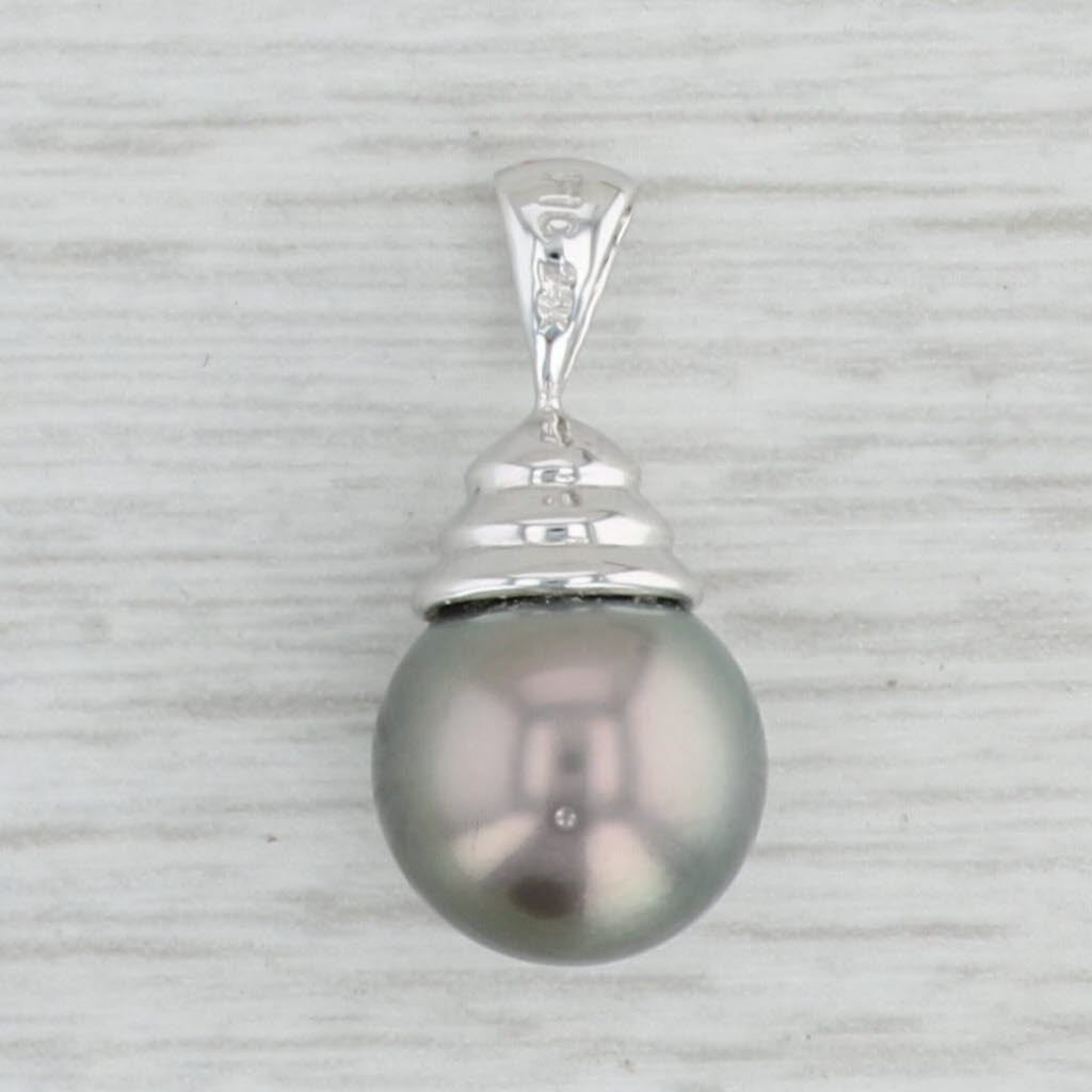 Saltwater Grey Cultured Pearl Drop Pendant 14k White Gold