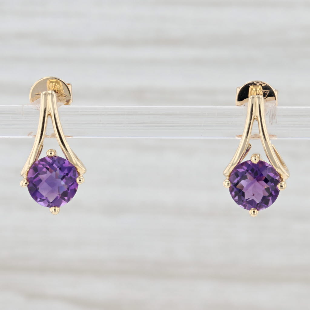 Light Gray New 1.50ctw Amethyst Drop Earrings 14k Yellow Gold February Birthstone