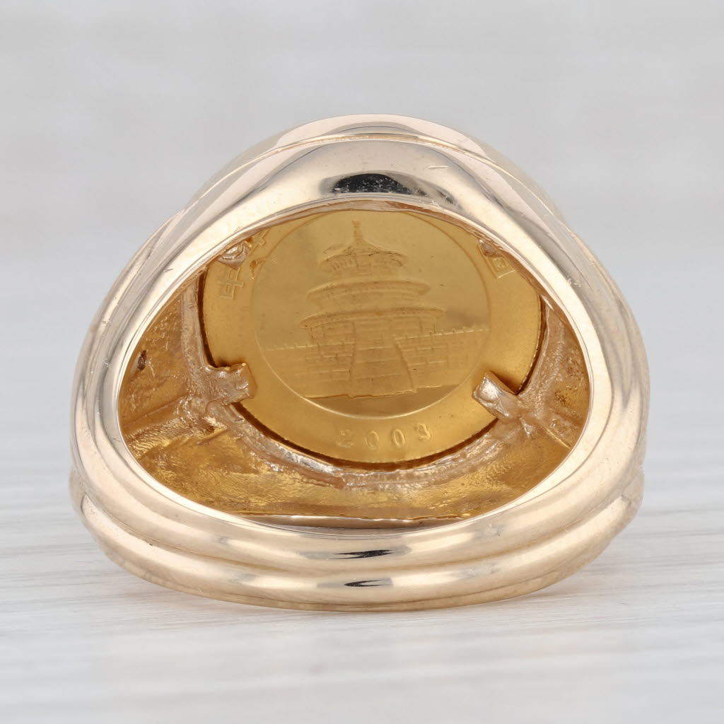 Light Gray 2003 20 Yuan 22k Panda Coin Ring 14k Yellow Gold Size 8.25 Diamond Accents