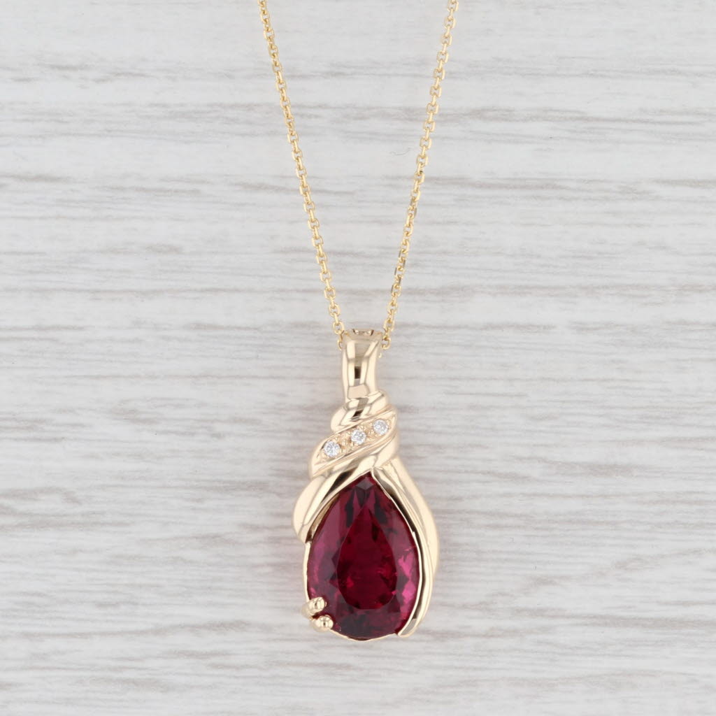 Light Gray 5.67ctw Rubellite Diamond Teardrop Pendant Necklace 14k Gold 18" Cable Chain