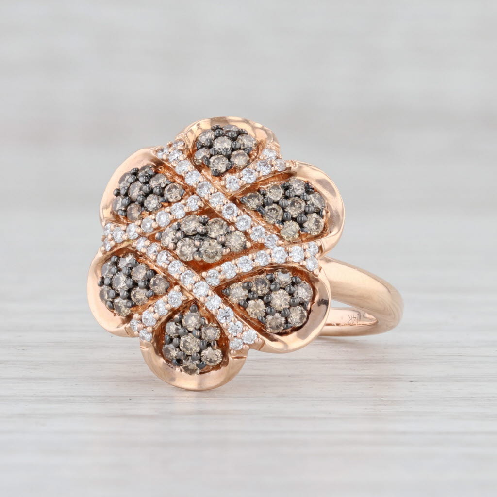 Light Gray 0.59ctw Champagne White Diamond Flower Ring 14k Rose Gold Size 6.75 Cocktail