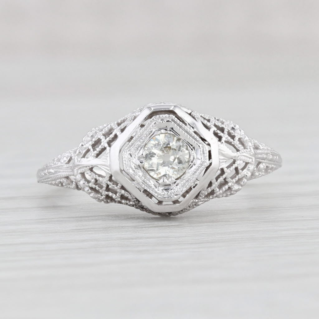 Light Gray 0.25ctw Diamond Solitaire Engagement Ring 14k Gold Antique Style Filigree Size 7