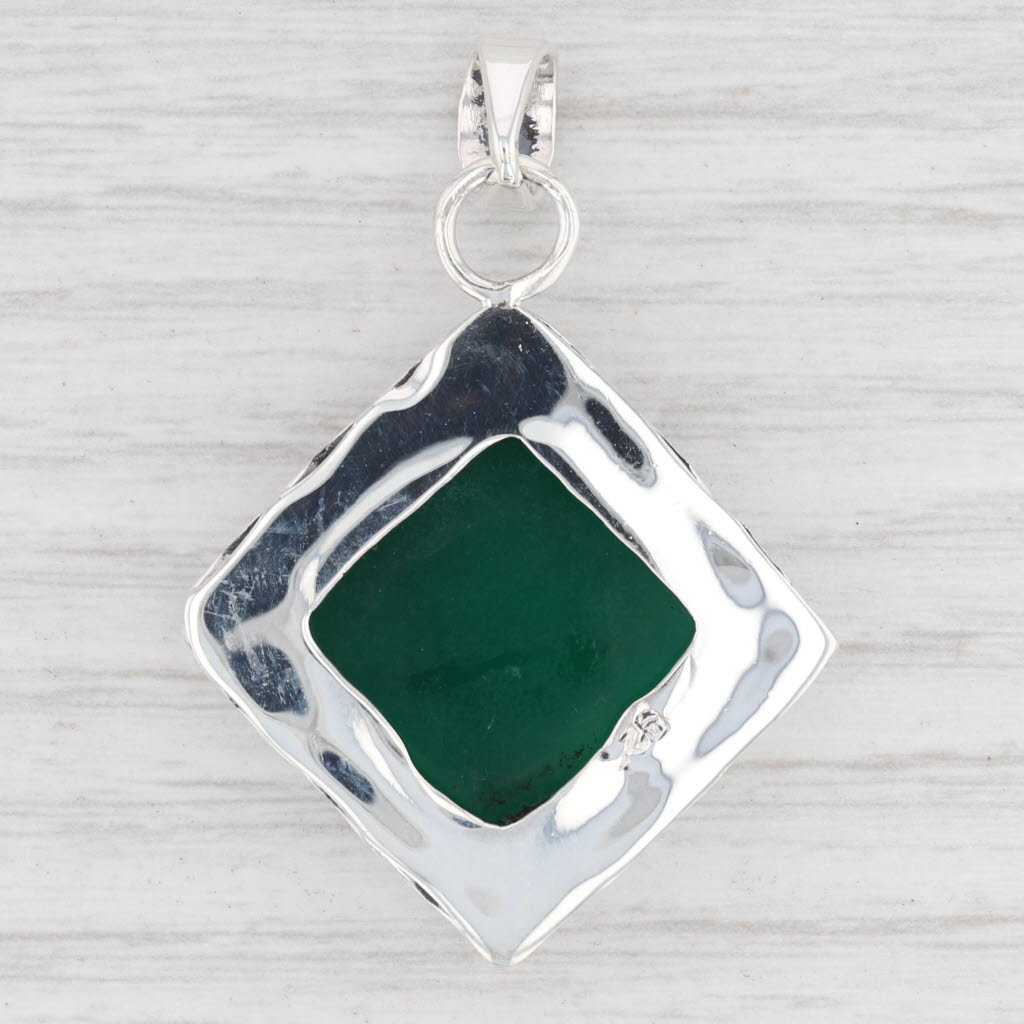 Light Gray New Green Chalcedony Pendant Sterling Silver 925 Square Solitaire Statement