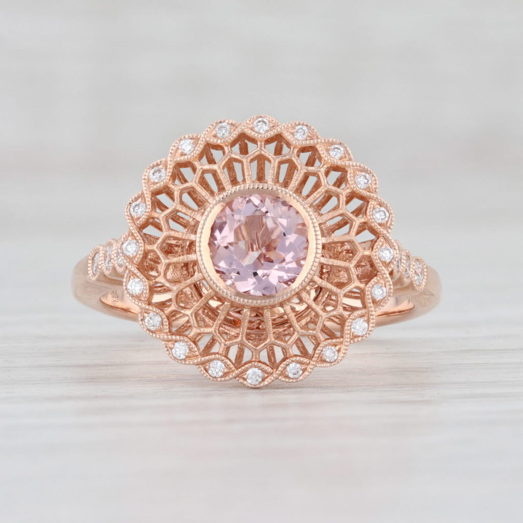 Light Gray Beverley K New 0.68ctw Morganite Diamond Filigree Ring 14k Rose Gold Engagement