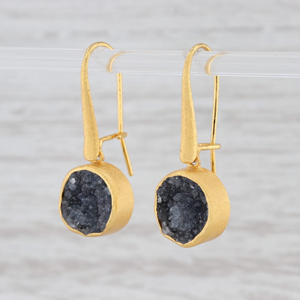 Light Gray New Nina Nguyen Black Druzy Quartz Earrings 22k Gold Vermeil Sterling Silver