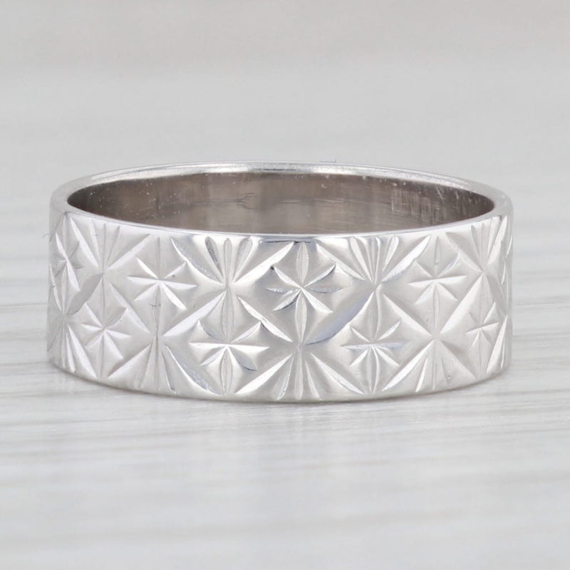 Starburst Etched Ring 18k White Gold Size 7 Band Wedding Stackable