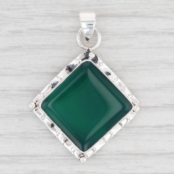 Light Gray New Green Chalcedony Pendant Sterling Silver 925 Square Solitaire Statement