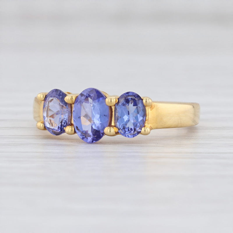 New 1.30ctw Tanzanite Ring Sterling Silver Gold Vermeil Oval 3-Stone Size 9.25